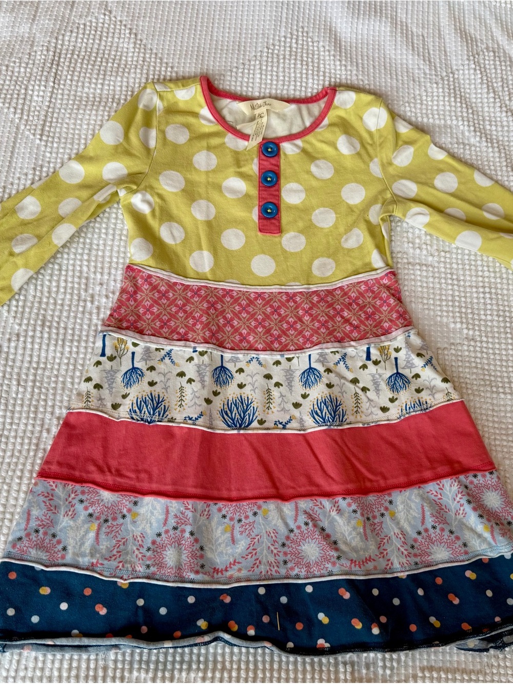 Matilda Jane Yellow, Coral, Blue & Navy Tiered Print Dress